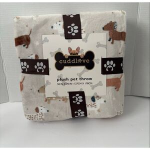 Cuddle Love Plush Pet Throw Tan Brown Dachshund Doxie Dogs Polyester 50 x 70 NWT